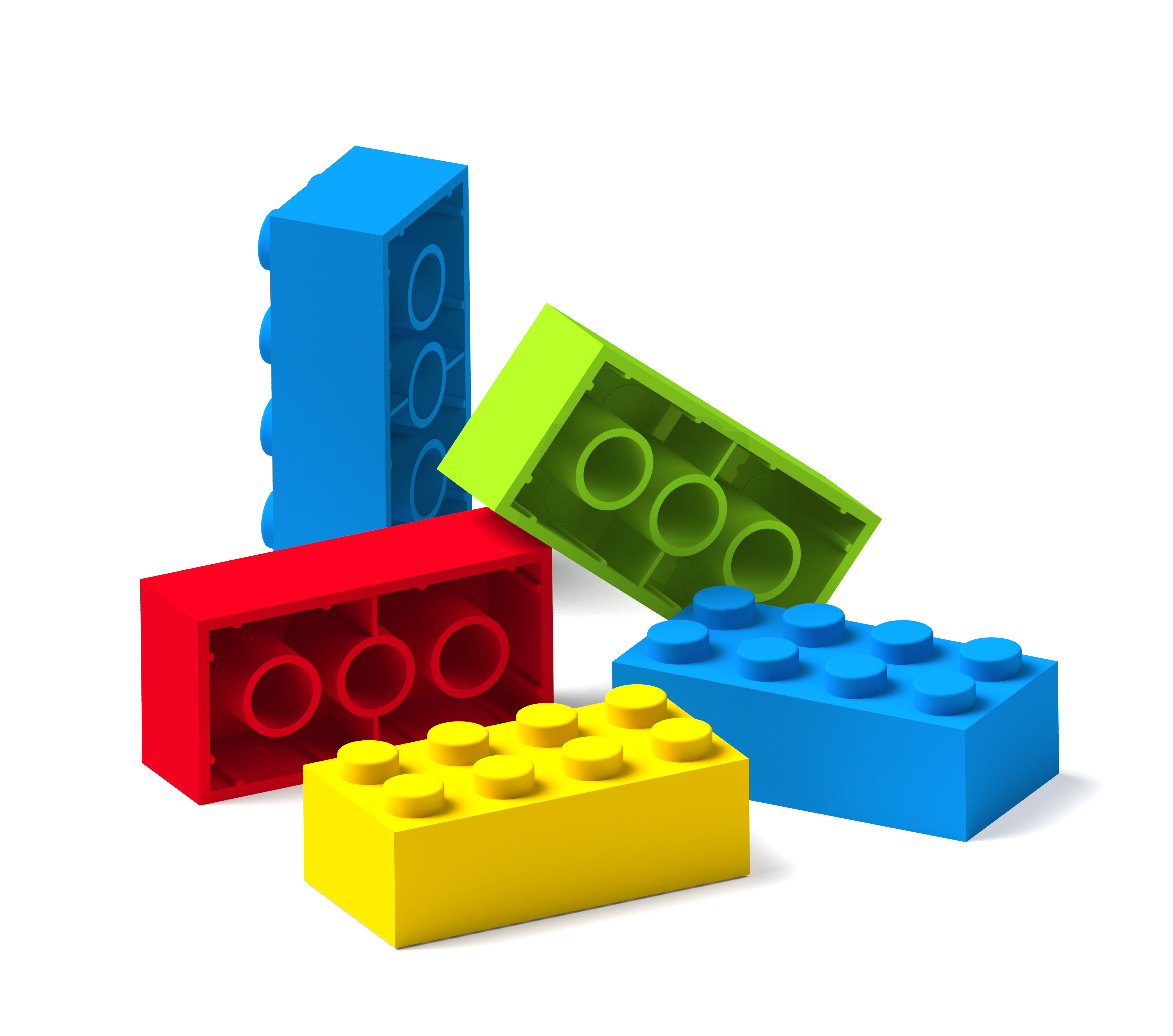 Colorful building toy blocks 3D isolated on white